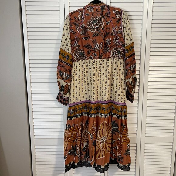 NWT Farm Rio Beige Ainika Flora V-Neck Midi-Dress - Picture 3 of 7